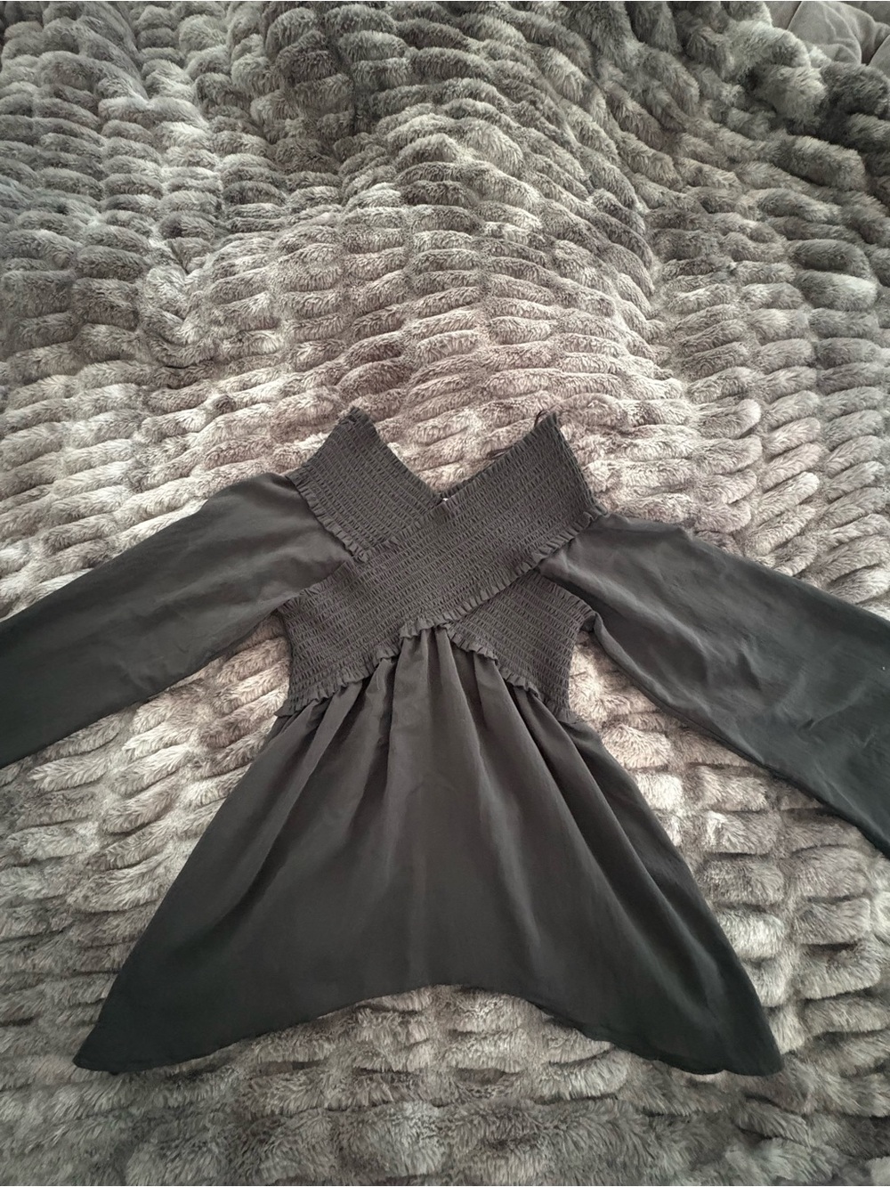 LAWLESS Black Smocked Top with Ruffled Trim